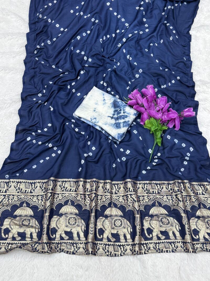 Pure Dola Silk Saree Batik Print With Sibori Print Blouse