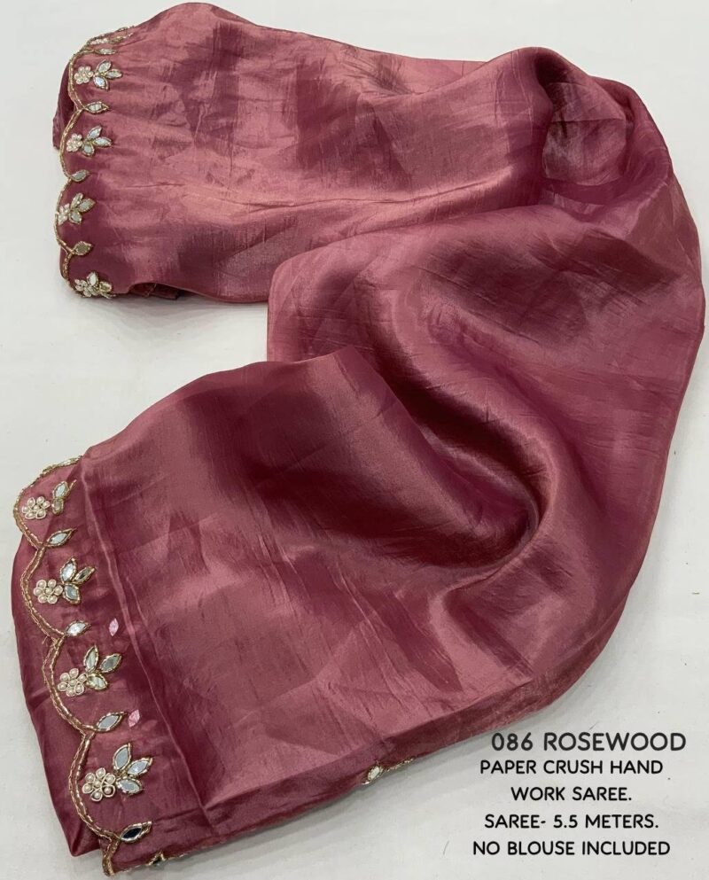 Soft Paper Silk Woven Crush Saree With Premium Hand Work