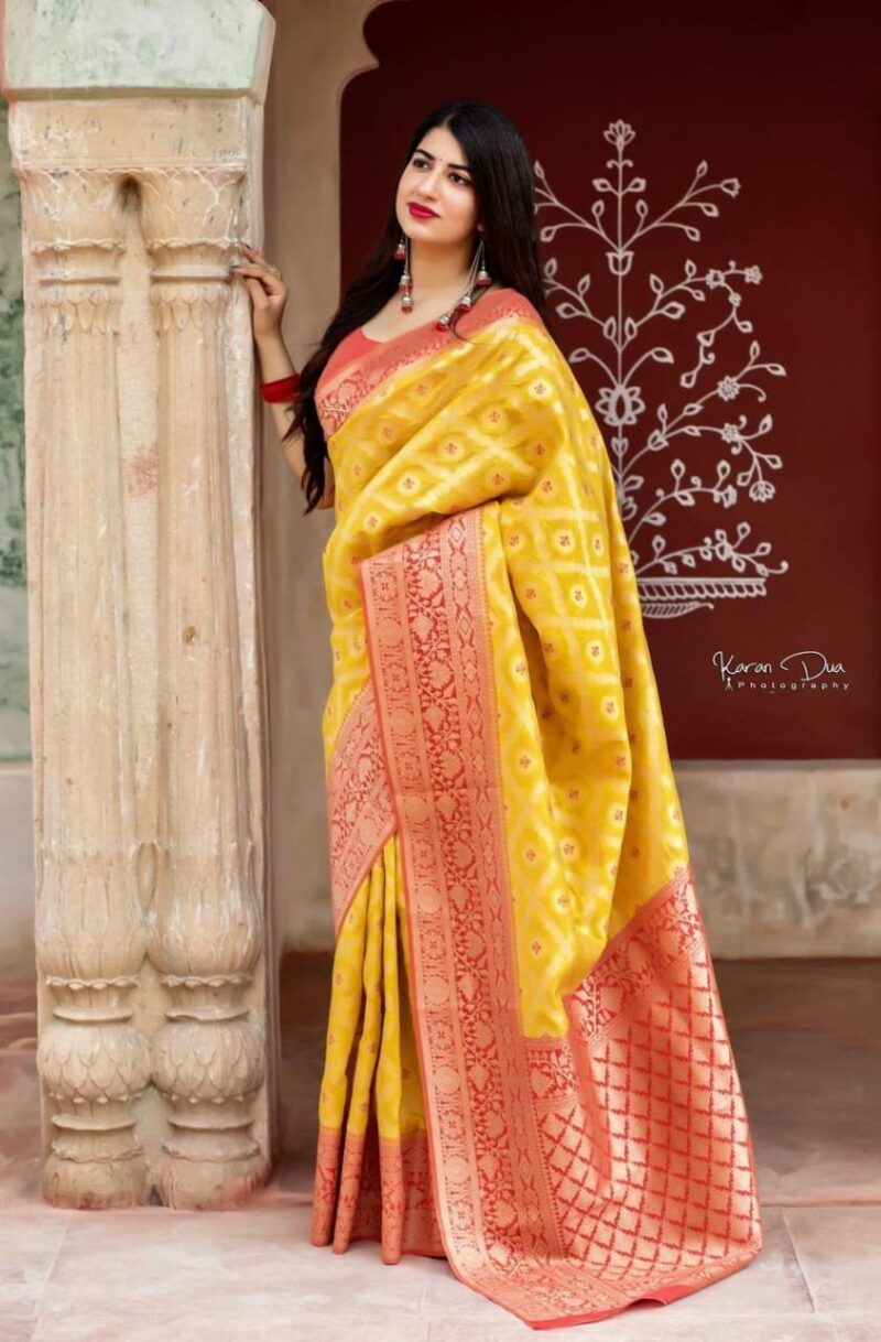 Yellow Wedding Wear Saree In Silk For Women