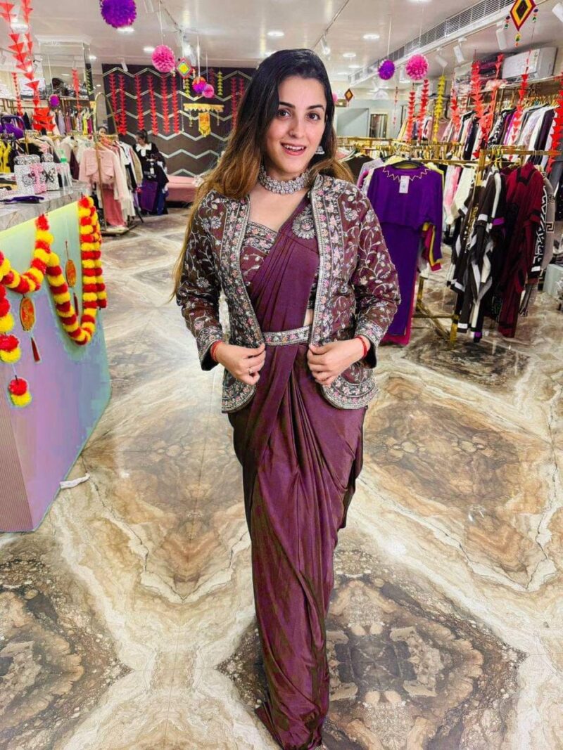 NEW SUPERHIT MULTI COLOR INDO-WESTERN READY TO WEAR SAREE WITH EMBROIDERED KOTI WITH BLOUSE