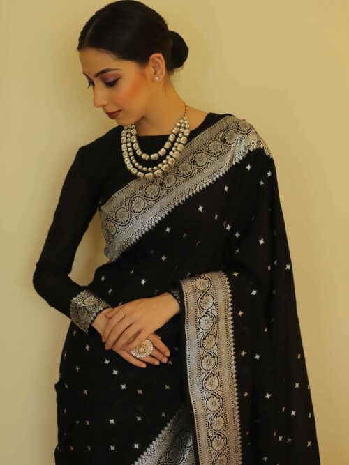 Black Banarasi Soft Silk Saree