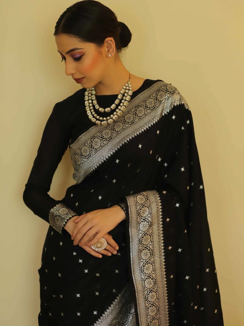 Black Banarasi Soft Silk Saree